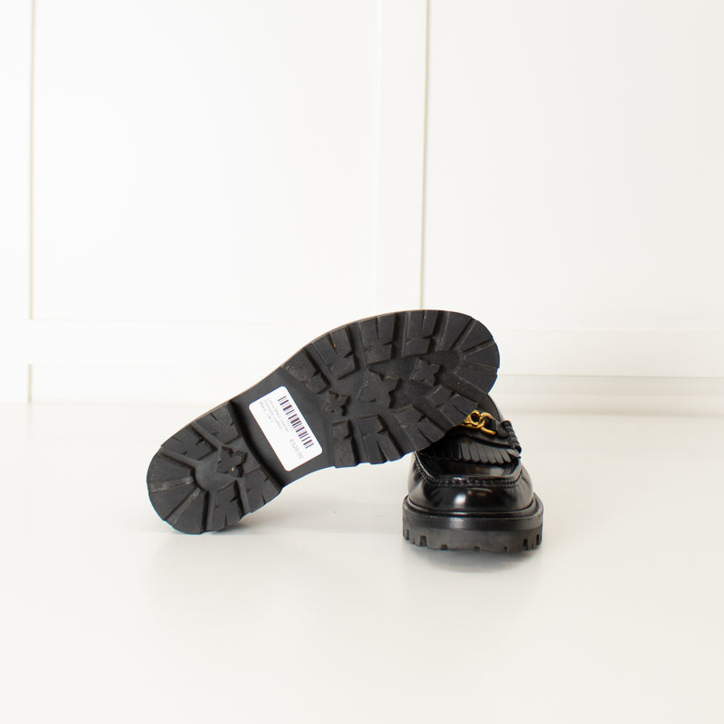 Celine Black Leather Triomphe Loafers