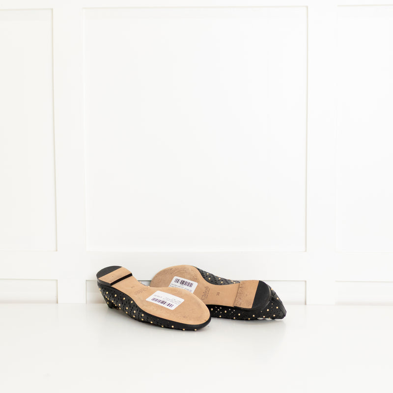 Chloe Black Laser Cut Studded Flat Pumps