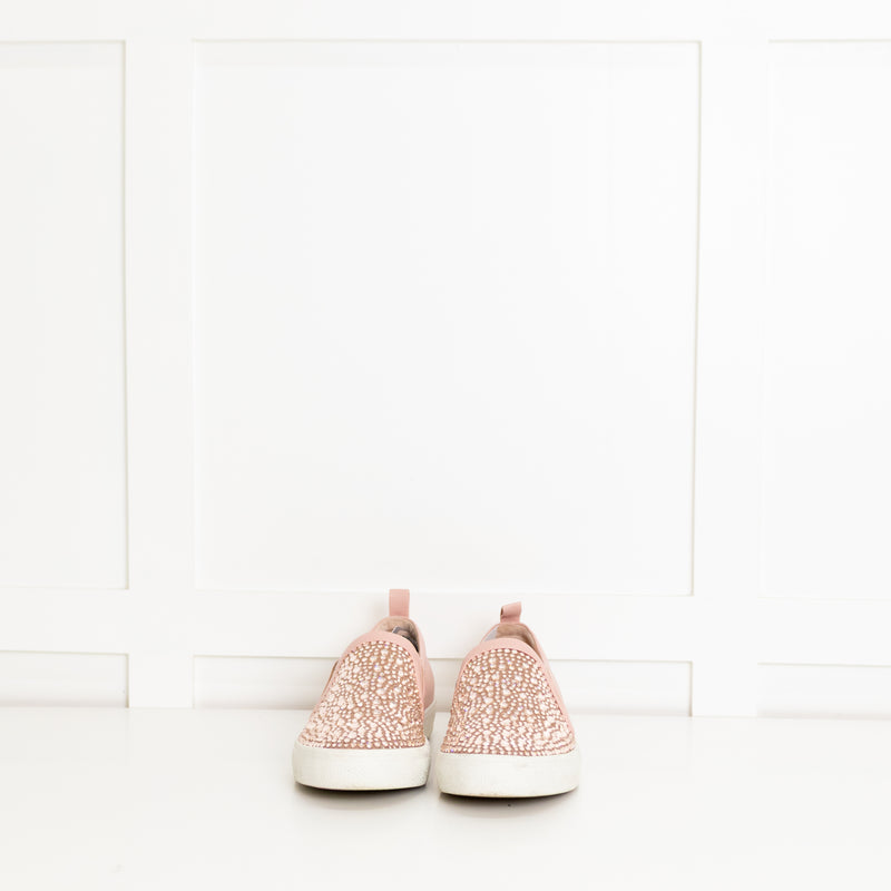 Gina Pink Leather Diamante Slip-On Shoes