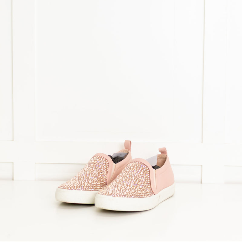 Gina Pink Leather Diamante Slip-On Shoes