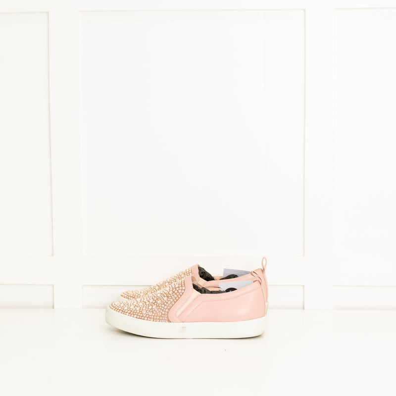 Gina Pink Leather Diamante Slip-On Shoes