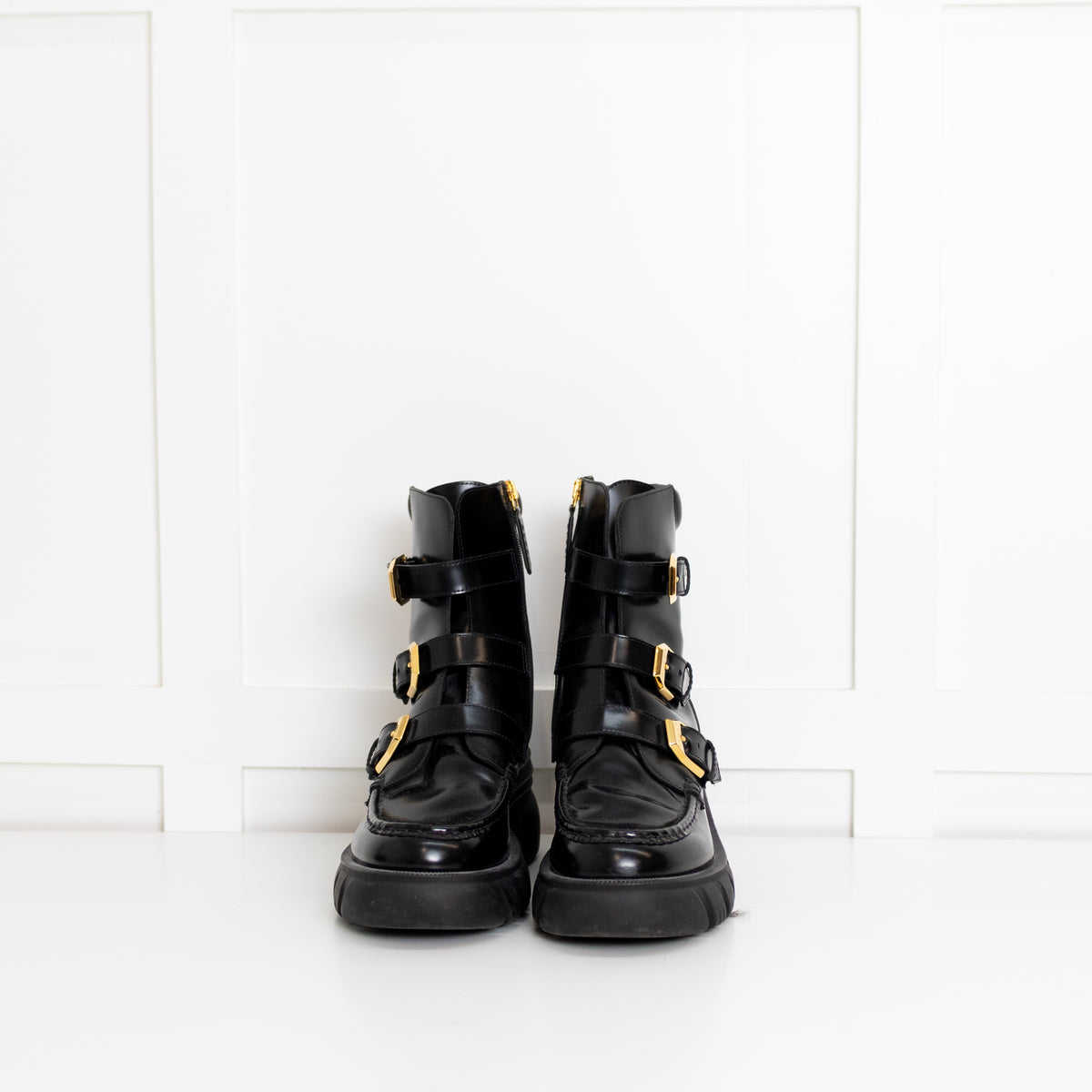 Gucci Black Ankle Boot With Gold Buckles