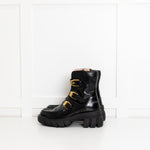 Gucci Black Ankle Boot With Gold Buckles
