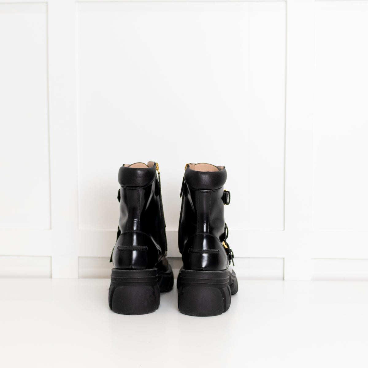 Gucci Black Ankle Boot With Gold Buckles