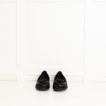 Chanel Black Glitter Camelia Flat Ballerinas
