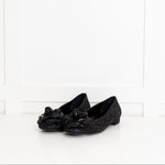 Chanel Black Glitter Camelia Flat Ballerinas