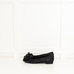 Chanel Black Glitter Camelia Flat Ballerinas