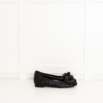 Chanel Black Glitter Camelia Flat Ballerinas