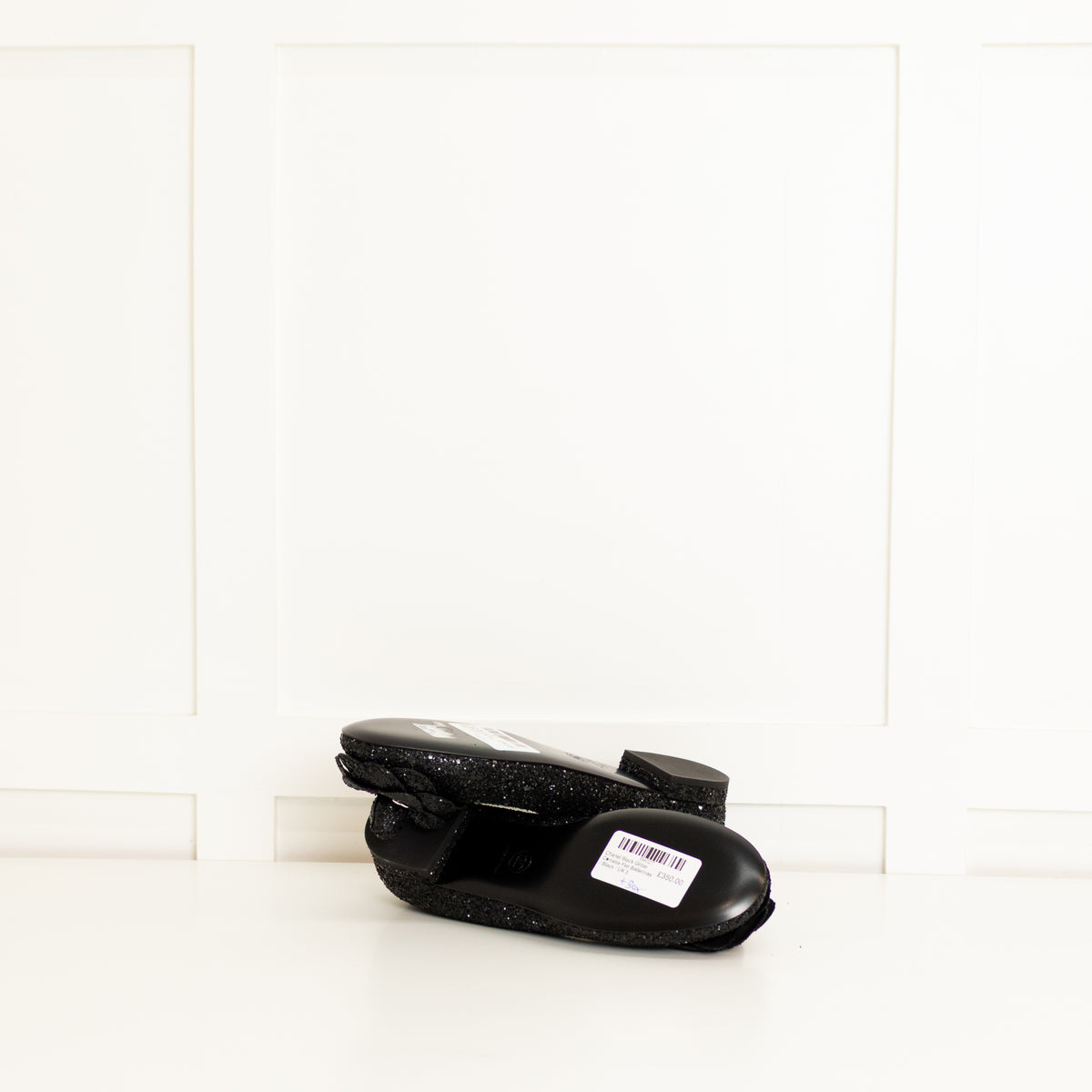 Chanel Black Glitter Camelia Flat Ballerinas