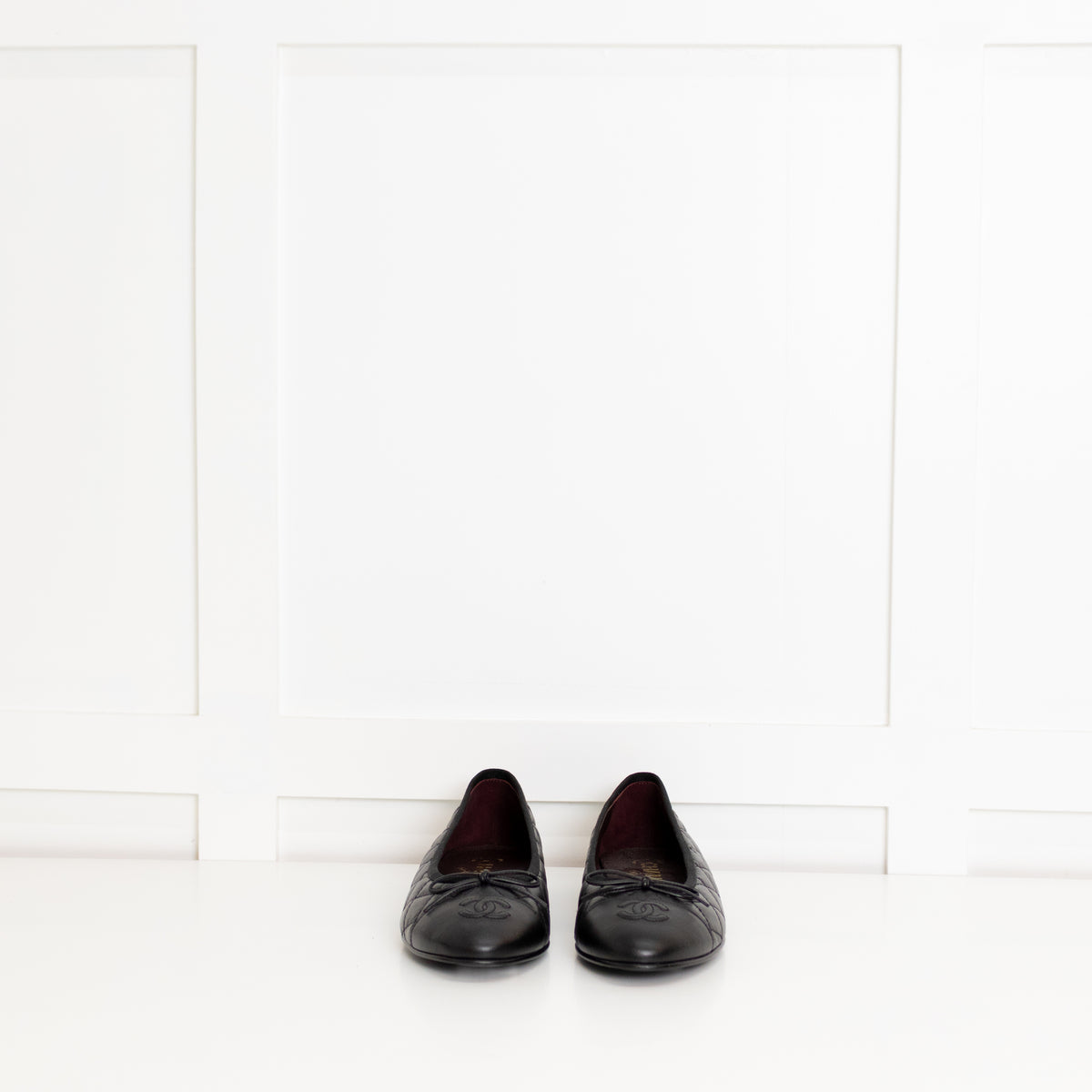 Chanel Black Quilted Lambskin Leather CC Top Flat Ballerinas