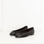 Chanel Black Quilted Lambskin Leather CC Top Flat Ballerinas