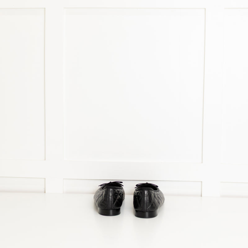Chanel Black Quilted Lambskin Leather CC Top Flat Ballerinas