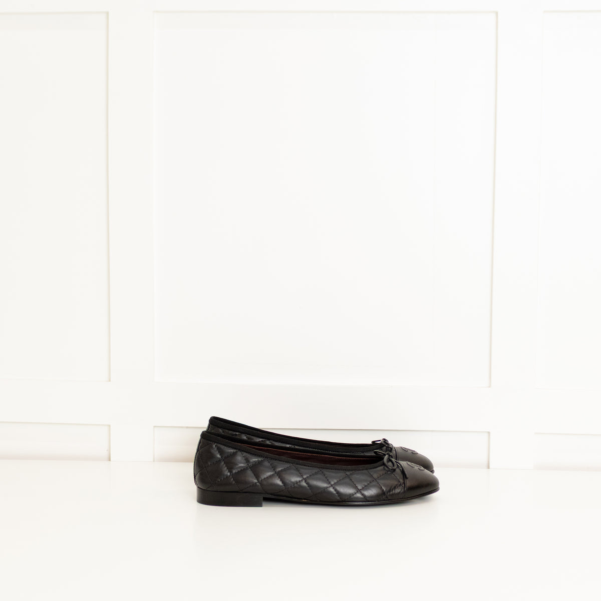 Chanel Black Quilted Lambskin Leather CC Top Flat Ballerinas