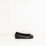 Chanel Black Quilted Lambskin Leather CC Top Flat Ballerinas