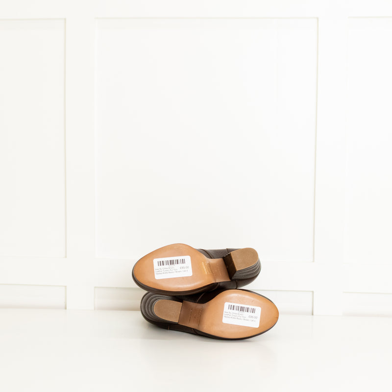 See By Chloe Brown Leather Cream Fur Trim Heeled Ankle Boots