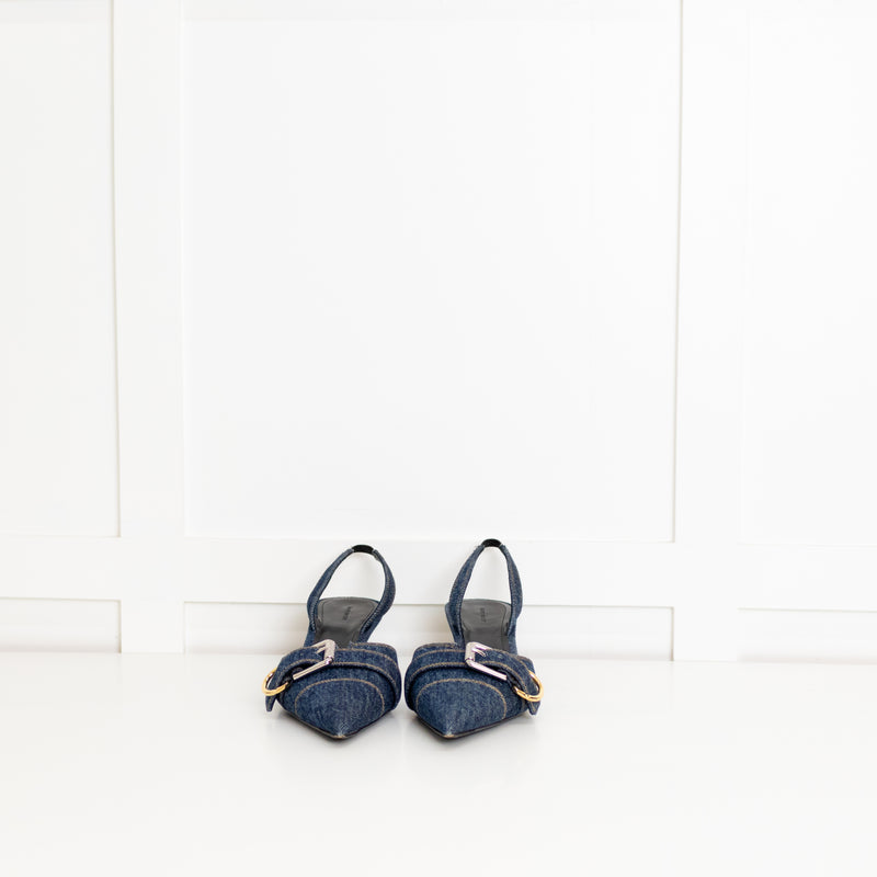 Givenchy Blue Denim Voyou Kitten Heel Slingback