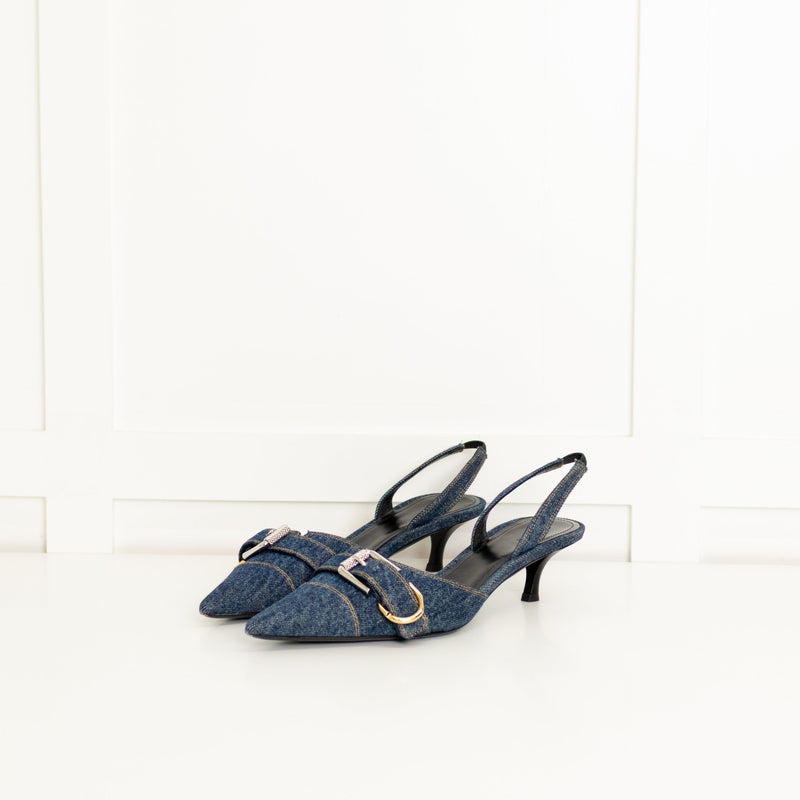 Givenchy Blue Denim Voyou Kitten Heel Slingback