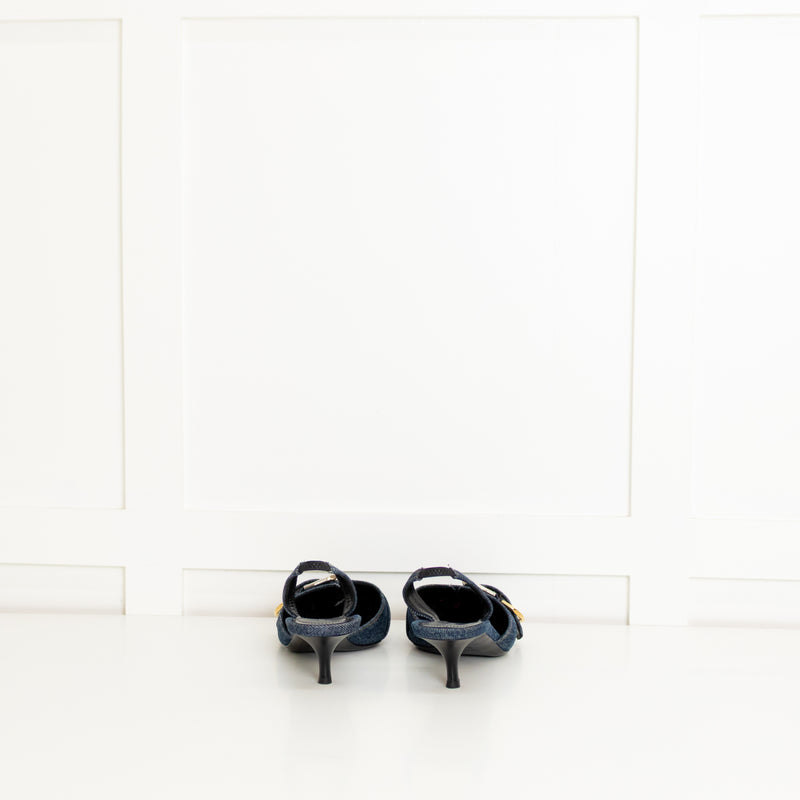 Givenchy Blue Denim Voyou Kitten Heel Slingback