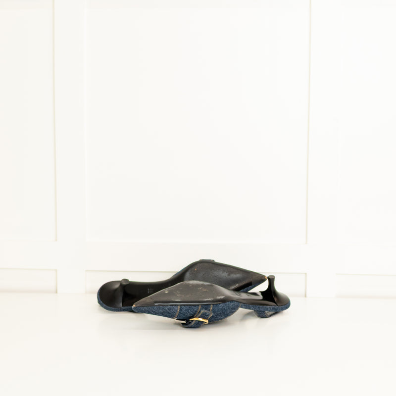 Givenchy Blue Denim Voyou Kitten Heel Slingback