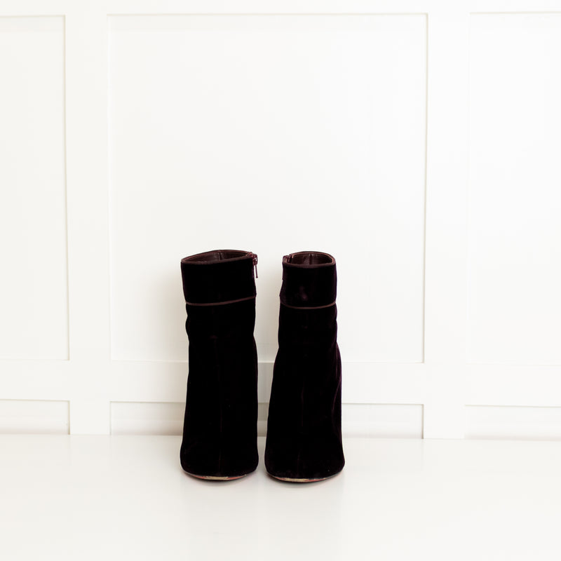 Christian Louboutin Dark Purple Velvet Block Heel Ankle Boots