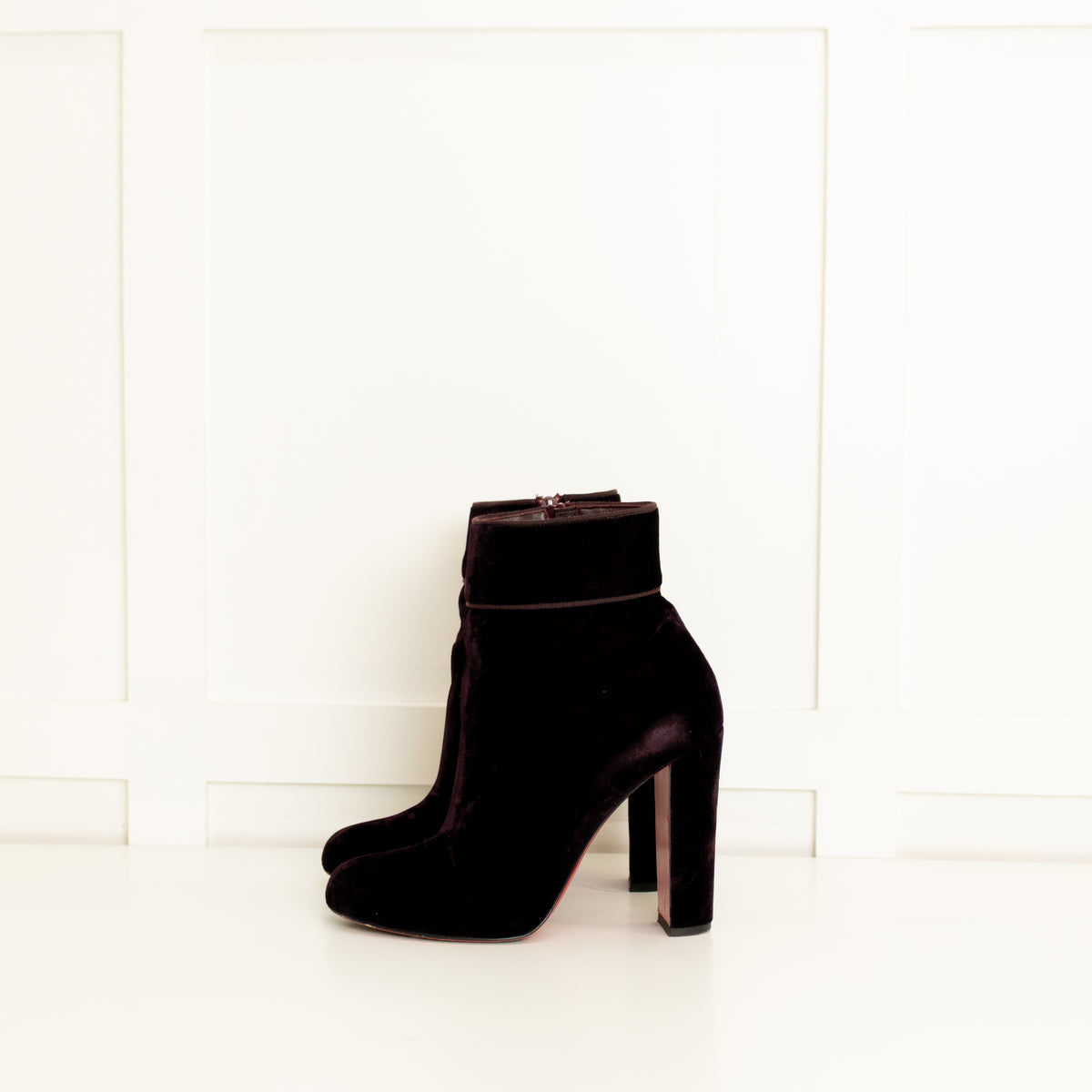 Christian Louboutin Dark Purple Velvet Block Heel Ankle Boots