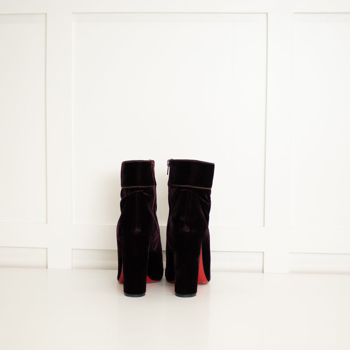 Christian Louboutin Dark Purple Velvet Block Heel Ankle Boots