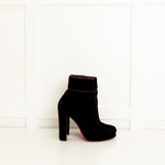 Christian Louboutin Dark Purple Velvet Block Heel Ankle Boots