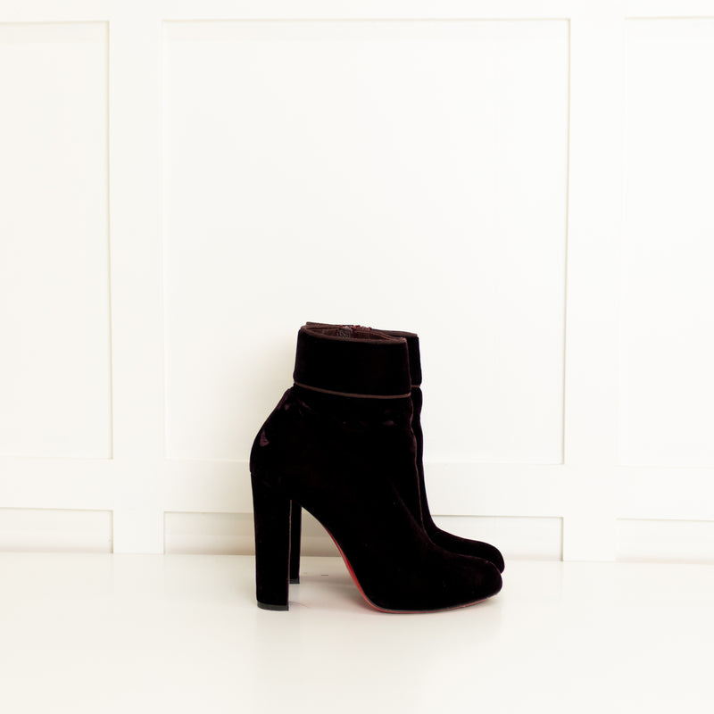 Christian Louboutin Dark Purple Velvet Block Heel Ankle Boots