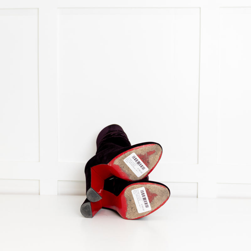Christian Louboutin Dark Purple Velvet Block Heel Ankle Boots
