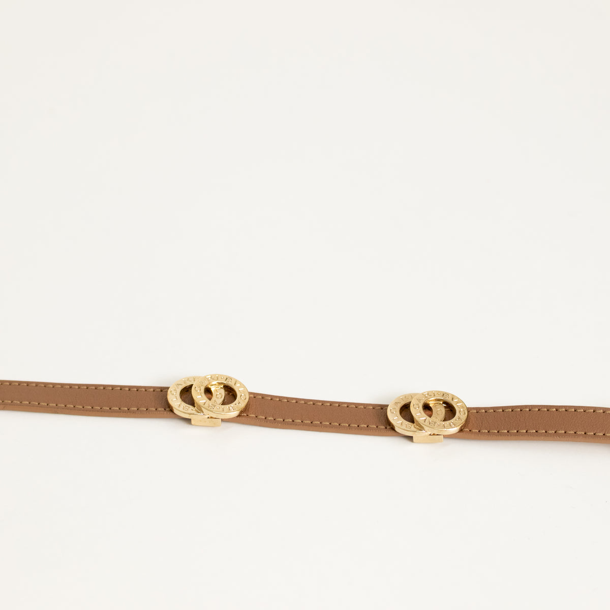 Bvlgari Brown Leather Interlocking Rings Double Coiled Bracelet