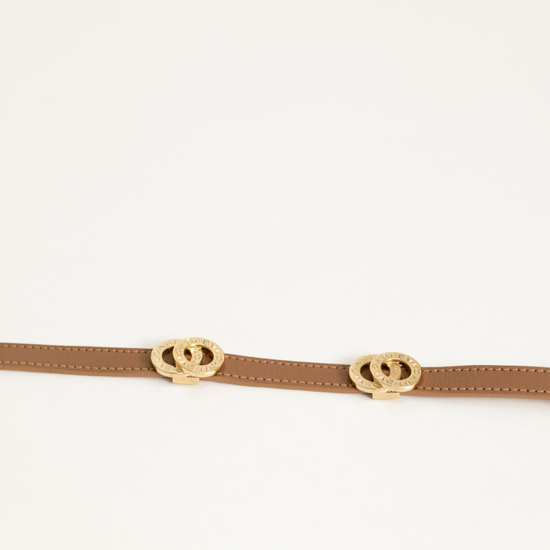 Bvlgari Brown Leather Interlocking Rings Double Coiled Bracelet