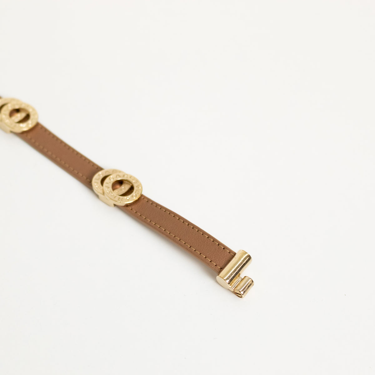 Bvlgari Brown Leather Interlocking Rings Double Coiled Bracelet