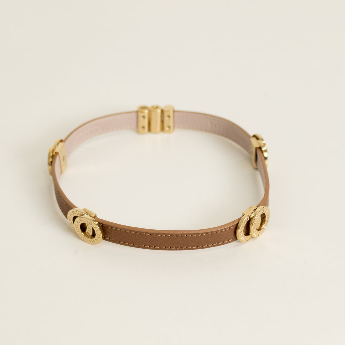 Bvlgari Brown Leather Interlocking Rings Double Coiled Bracelet