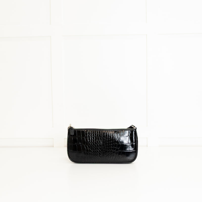 By Far Black Croc Embossed Rachel Shoulder Bag