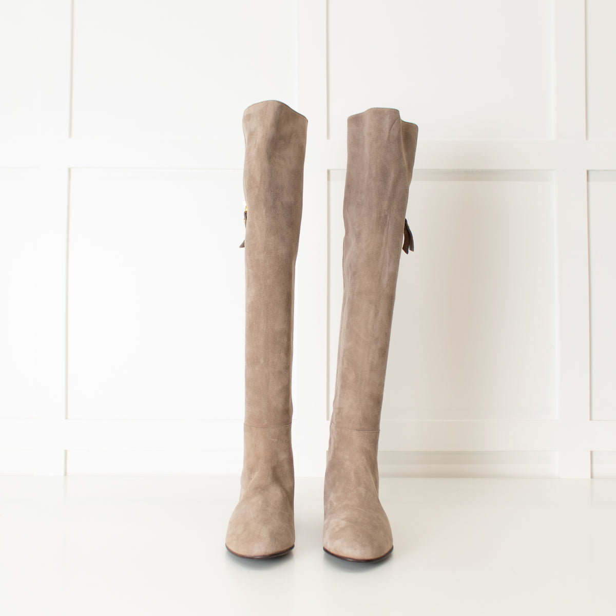 Stuart Weitzman Neutral Side Gold Zip Suede Knee Length Boots