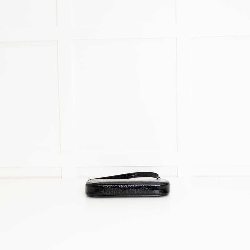 By Far Black Croc Embossed Rachel Shoulder Bag