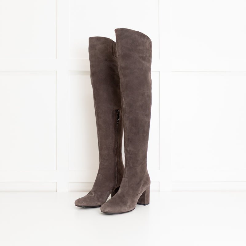 Saint Laurent Grey Suede Over The Knee Boots