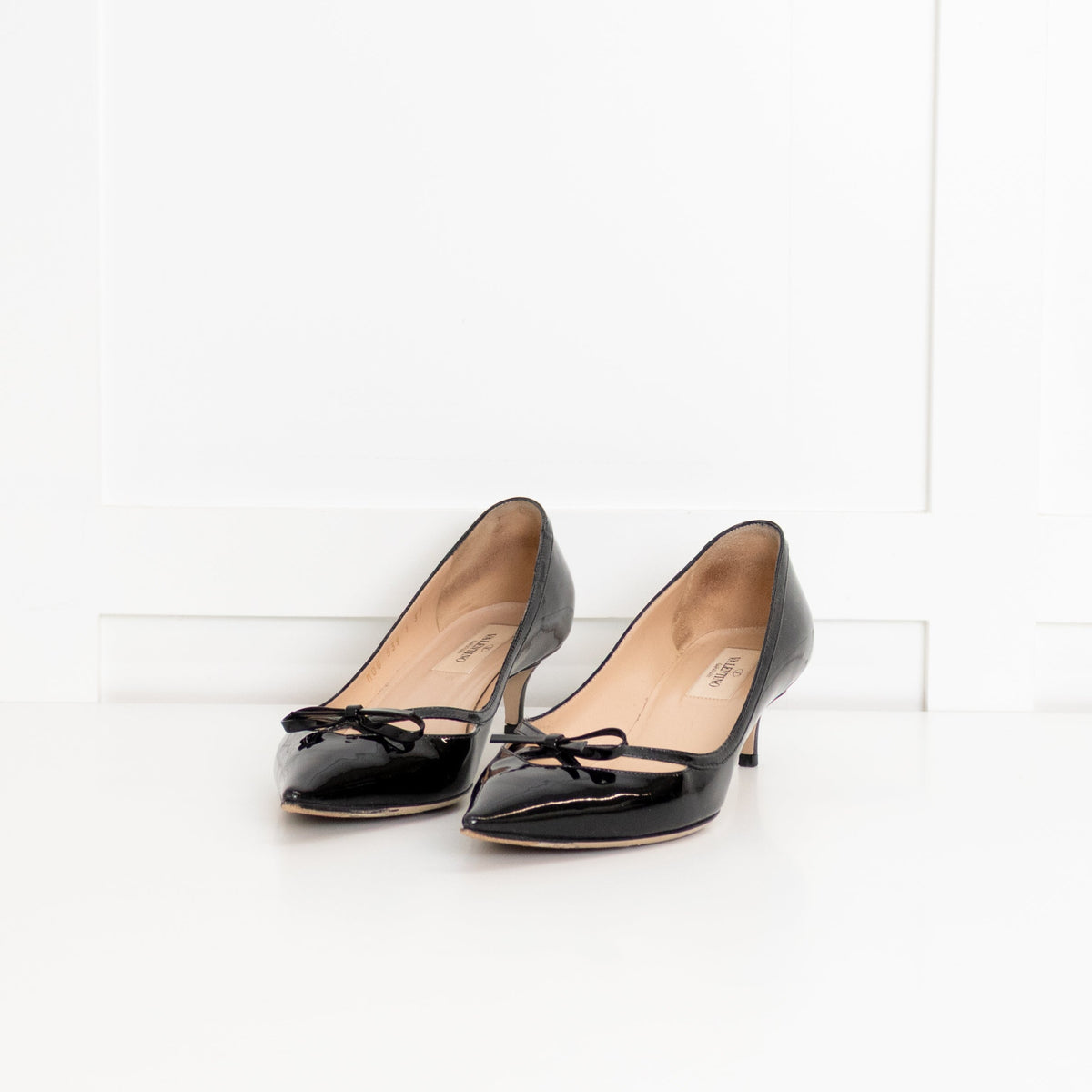 Valentino Black Patent Pointy Kitten Heel Shoes