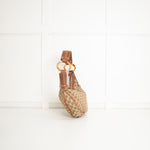 Gucci Tan Canvas Monogram Bamboo Half Moon Hobo Bag