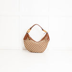 Gucci Tan Canvas Monogram Bamboo Half Moon Hobo Bag