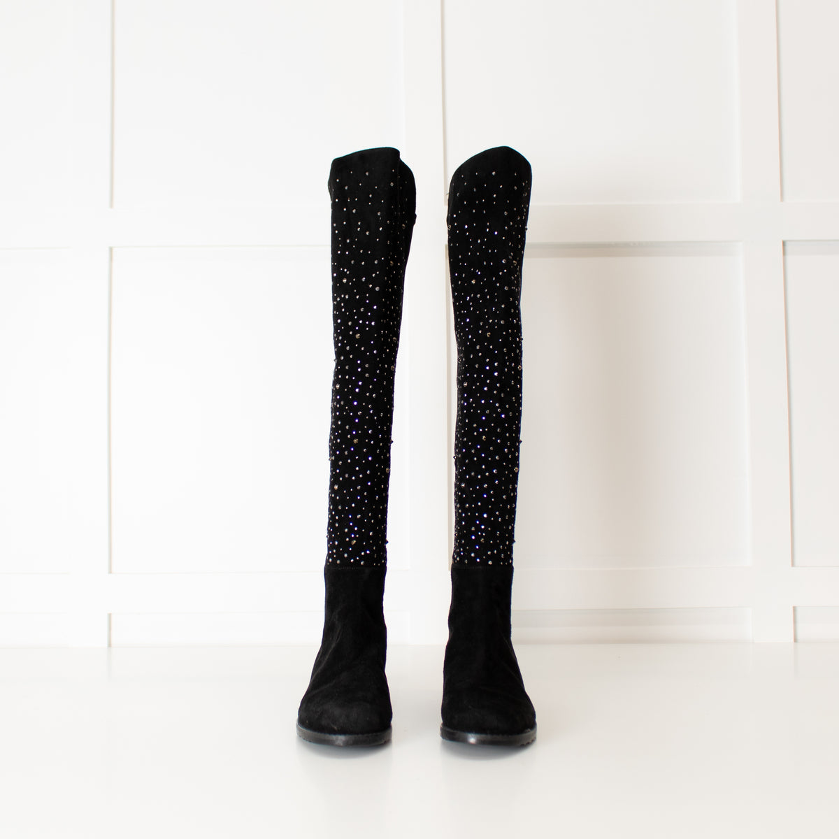 Stuart Weitzman Black Silver Stud Knee Length Suede Boots