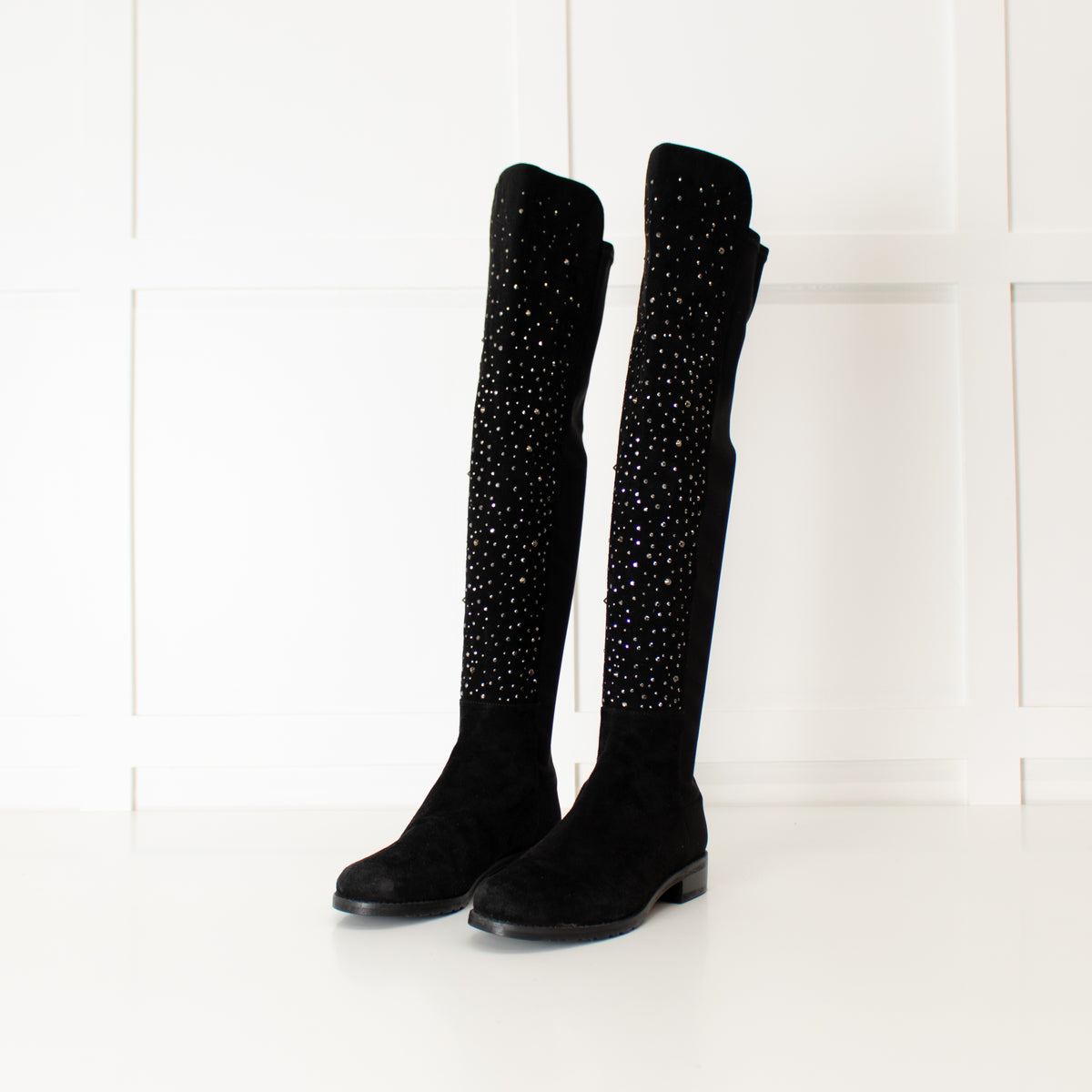 Stuart Weitzman Black Silver Stud Knee Length Suede Boots