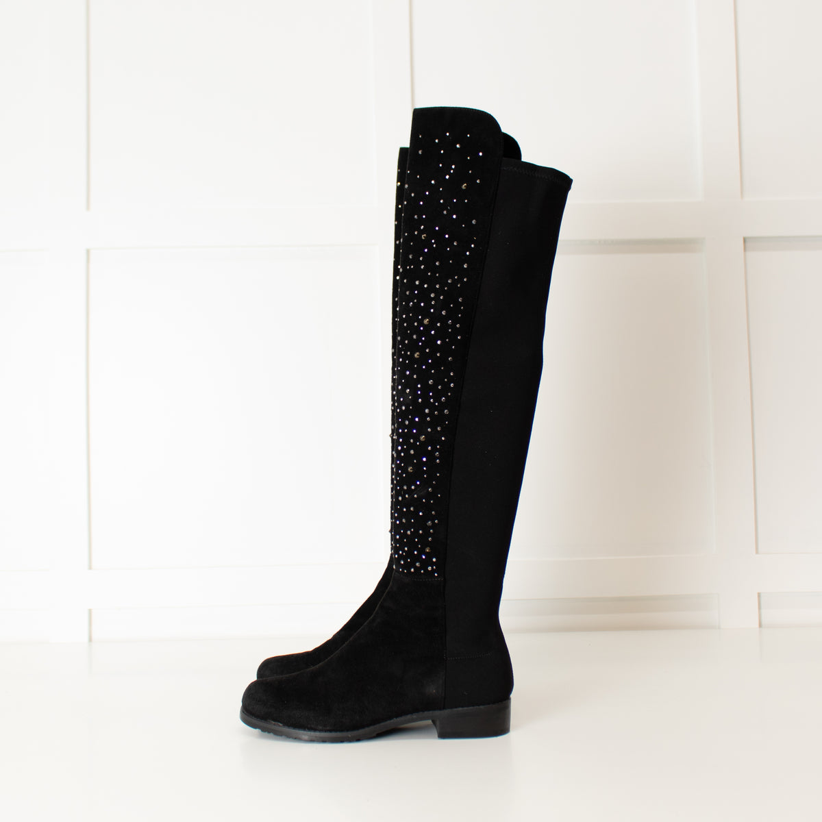 Stuart Weitzman Black Silver Stud Knee Length Suede Boots