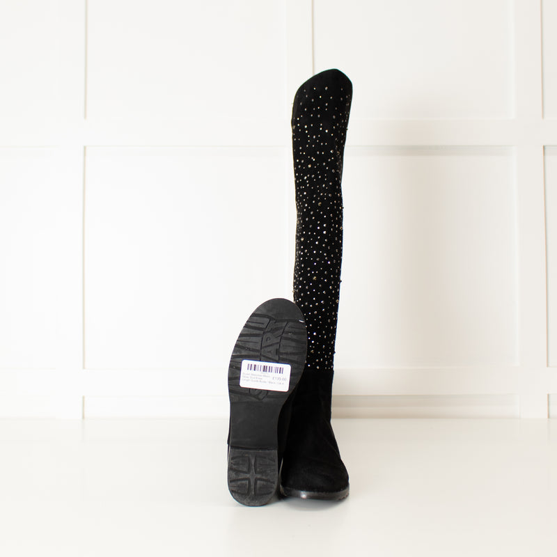Stuart Weitzman Black Silver Stud Knee Length Suede Boots