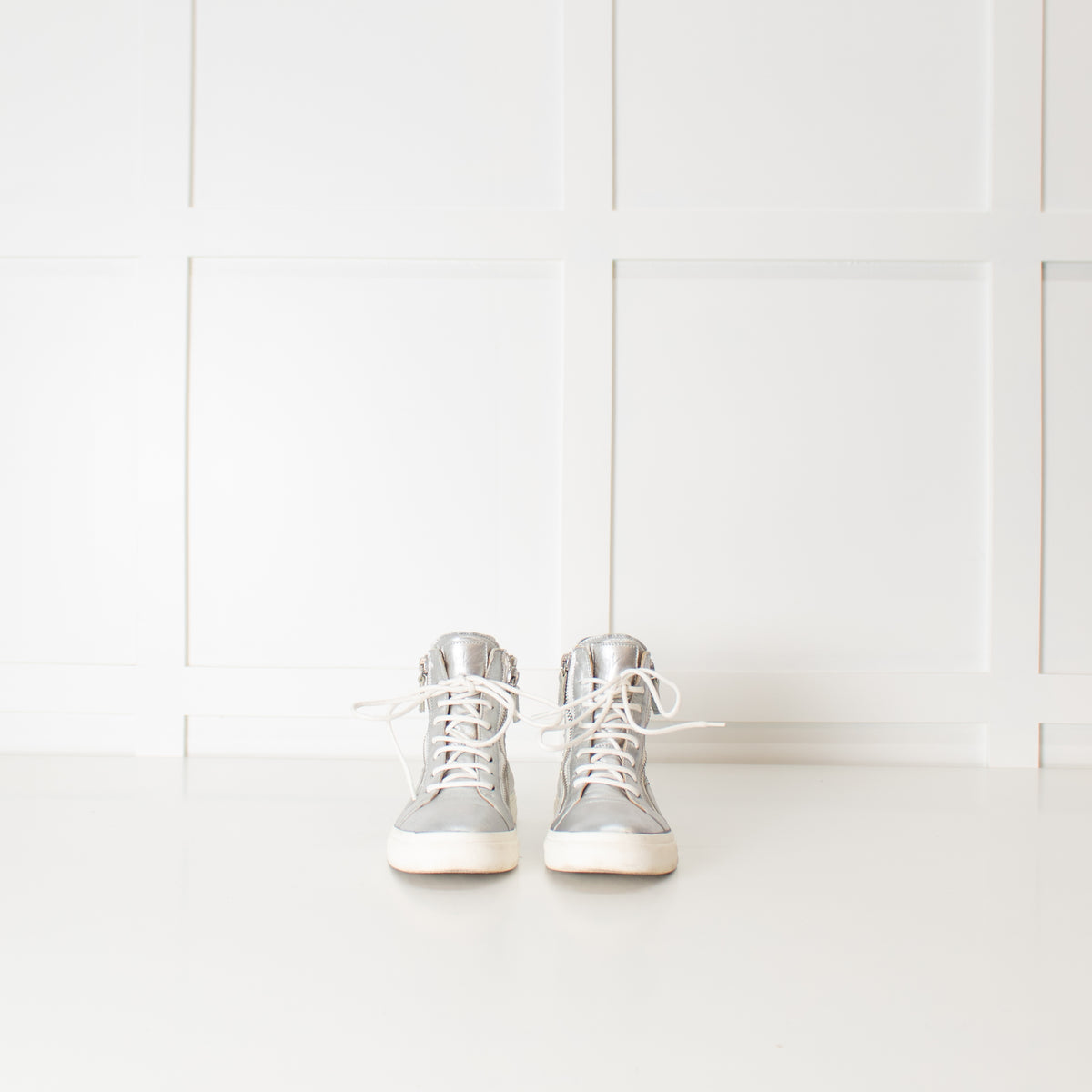 Giuseppe Zanotti Silver Multi Diamante Leather High Top Trainers