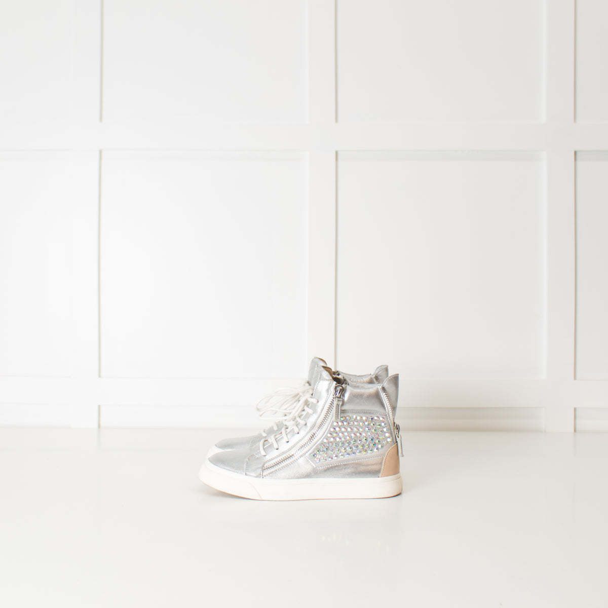Giuseppe Zanotti Silver Multi Diamante Leather High Top Trainers