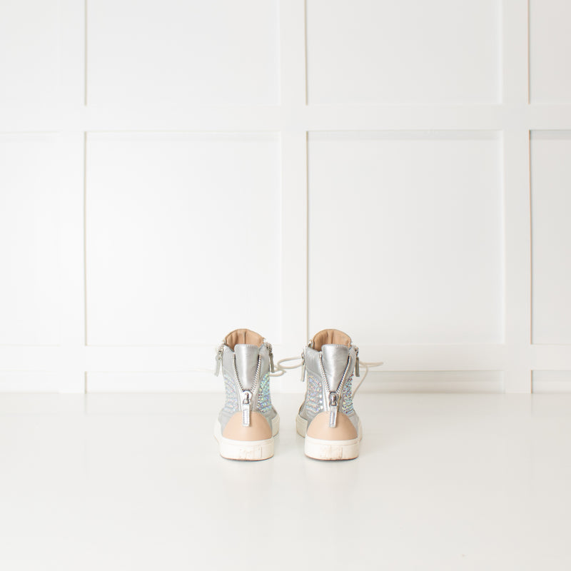 Giuseppe Zanotti Silver Multi Diamante Leather High Top Trainers