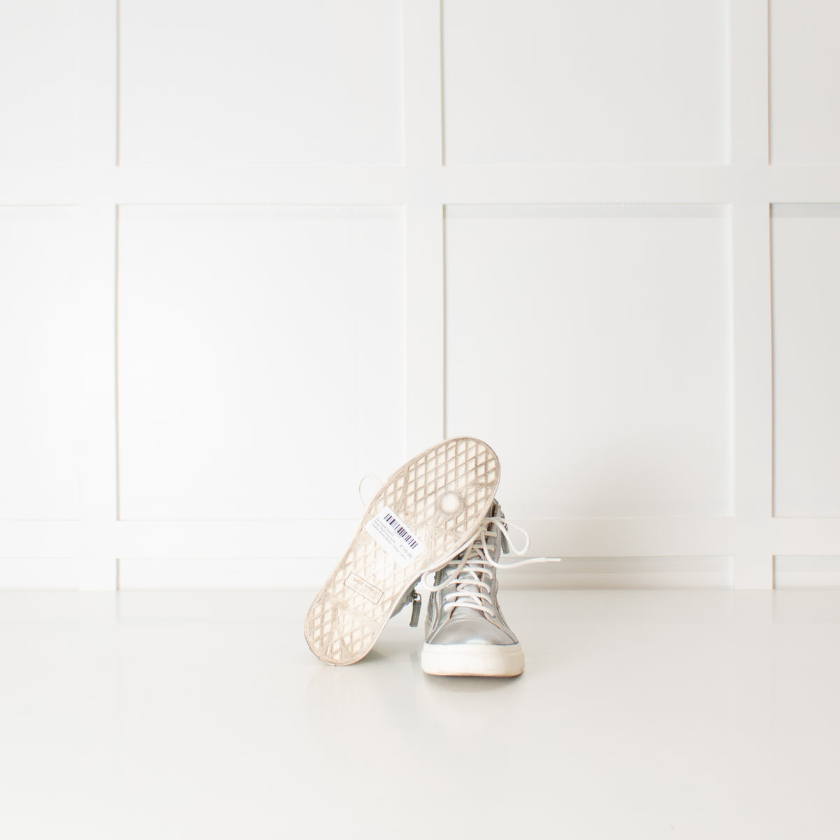 Giuseppe Zanotti Silver Multi Diamante Leather High Top Trainers