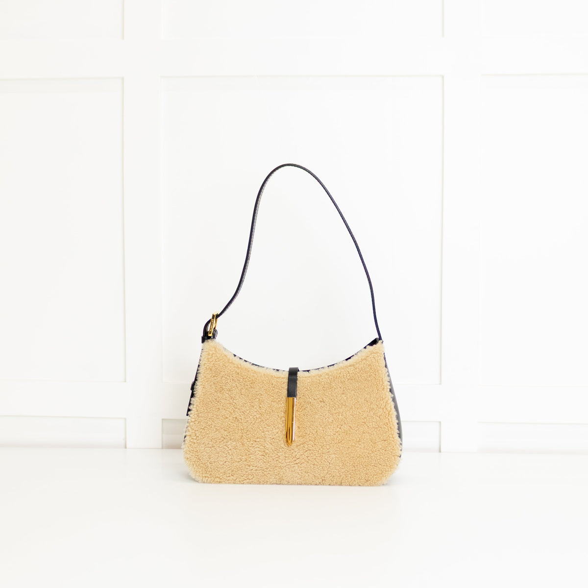 DeMellier Tokyo Shearling Beige and Black Shoulder Bag