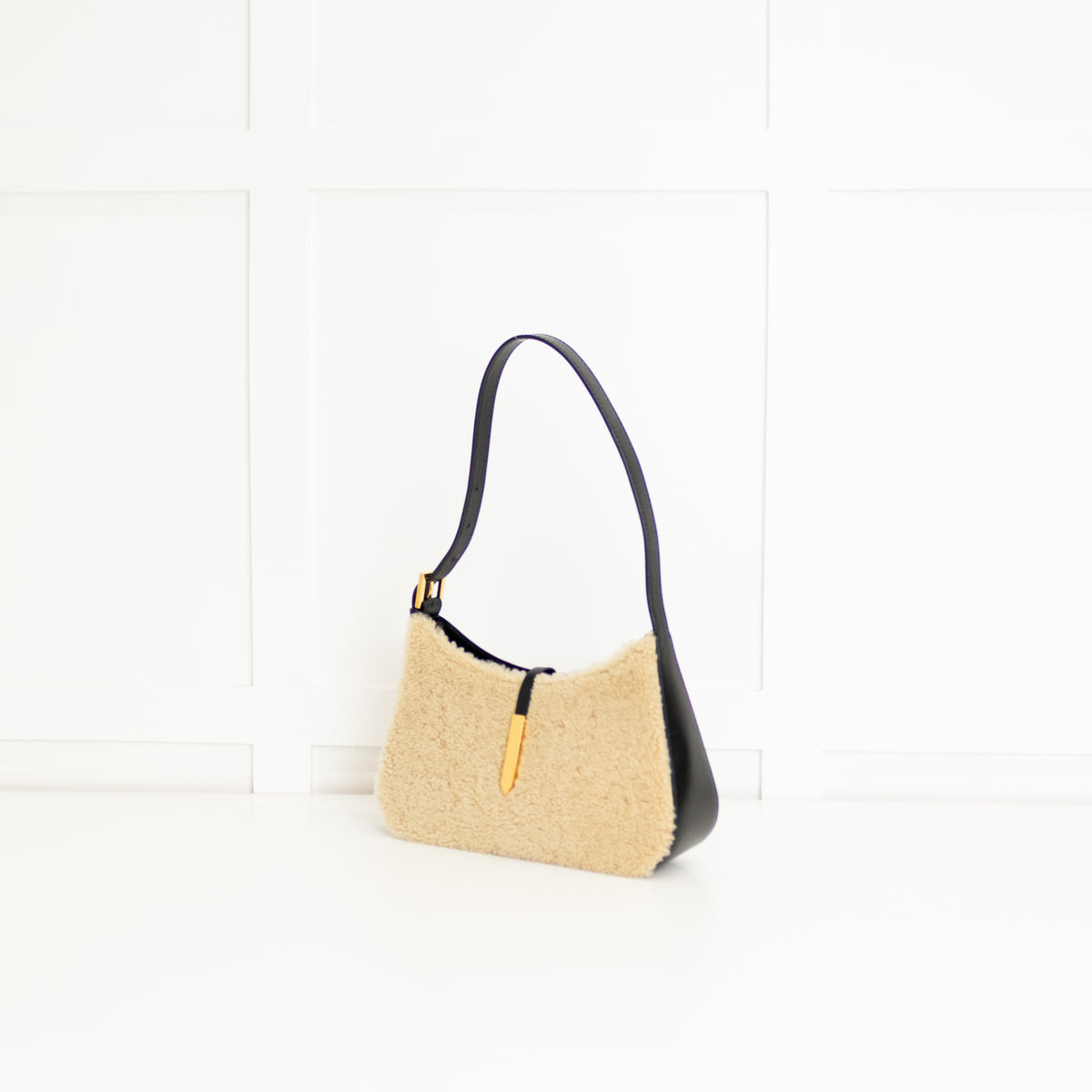 DeMellier Tokyo Shearling Beige and Black Shoulder Bag